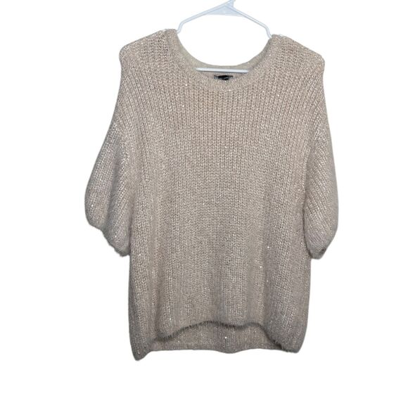 Express Sweater Women's Medium Metallic Plush Short Sleeve Eyelash Fuzzy - Picture 1 of 11